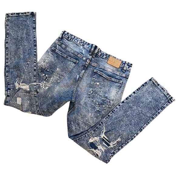 Smoke Rise NY Streetwear Distressed Tapered Leg Men's Jeans Size 34x32 - Picture 6 of 8